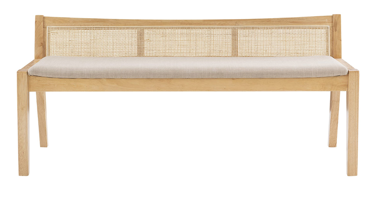 Powell Kasi Natural Low Back Cane Bench with Beige Upholstered Seat Powell