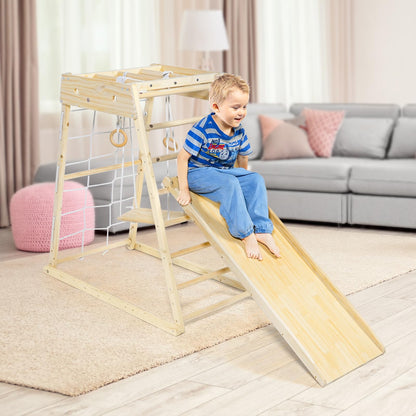 Climber,Indoor Playground Wood Toddler Playset Montessori 7-in-1 with Jungle Gym, Ramp, Slide, Swing, Swedish Ladder, Monkey Bars, Rope Ladder, Rock Wall Dome for Kids Ages 1-6 New - WoodArtSupply