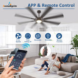 BvenuBigLite Large Ceiling Fans with Lights: Modern 72 Inch 8 Blade Outdoor Ceiling Fan with Remote APP Control - Dimmable Black Big Fan light Indoor Reversible 6 Speed Quiet DC Motor BvenuBigLite