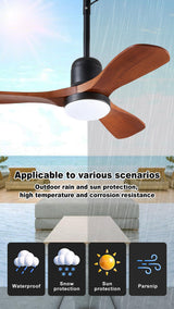 Linher 36"" Outdoor Gazebo Fan with Dimmable Light and Memory Remote, Plug-In Wet Rated Outdoor Ceiling Fan, Outdoor Hanging Fan For Gazebo, Patio, Waterproof, Walnut, F235-BK-36in Linher