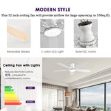 NKPU 52inch Ceiling Fans with Lights, Low Profile Ceiling Fan with Light and Remote Control/APP Control, DC Reversible Motor, Noiseless, Flush Mount White Ceiling Fan for Bedroom, Indoor/Outdoor Use NKPU