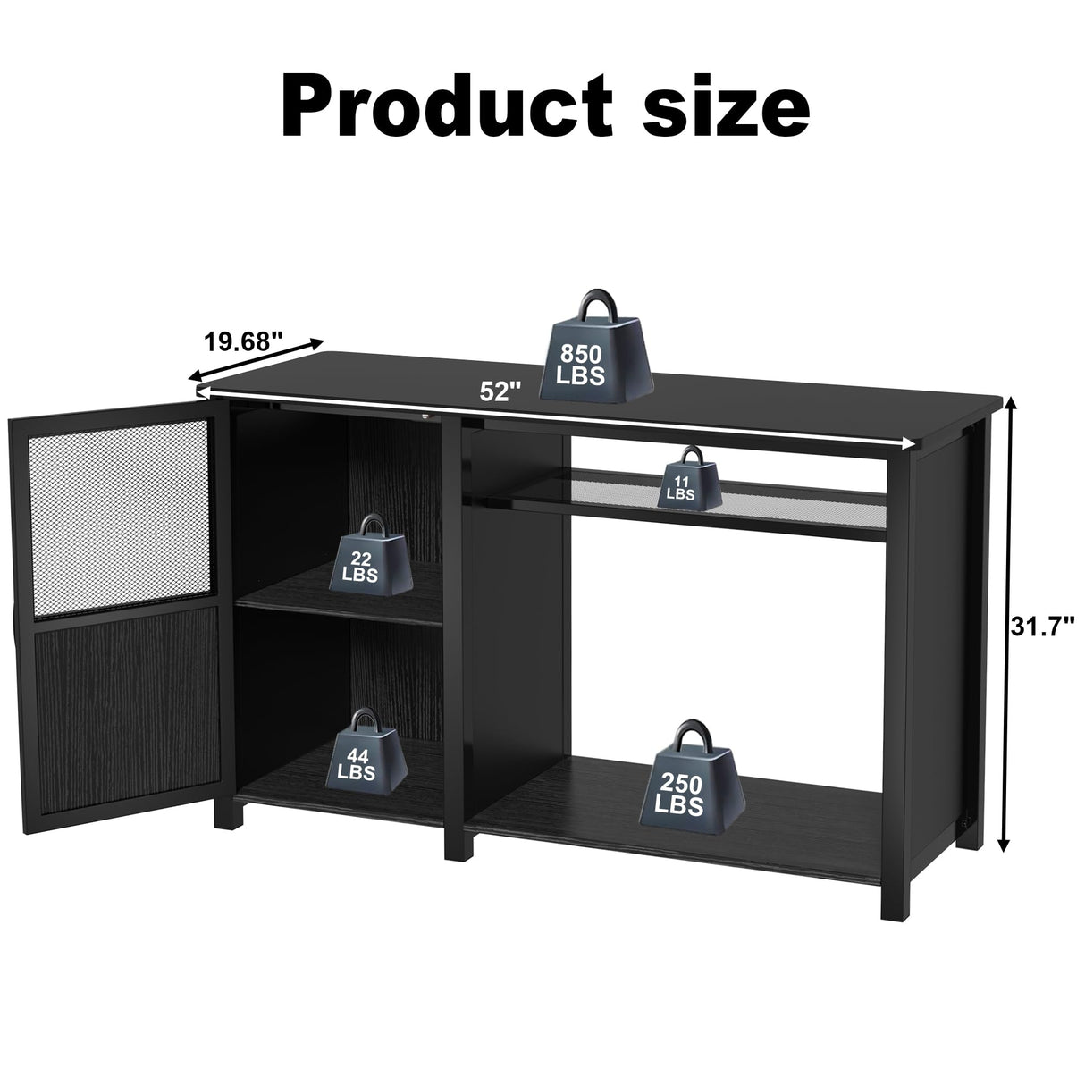 55-75 Gallon Fish Tank Stand，Aquarium Stand with Cabinet Storage and Heavy Duty Metal Frame,52" L*19.68" W Tabletop,1100LBS Capacity GDLF