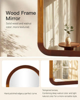 Arched Mirror 24 x 36 Inch,Brown Wood Rustic Bathroom Tempered Wall Mirror with Wood Frame,Round Corner Arch Farmhouse Wooden Vanity Mirror for Living Room,Entryway or Bedroom（Walnut Brown） CULER