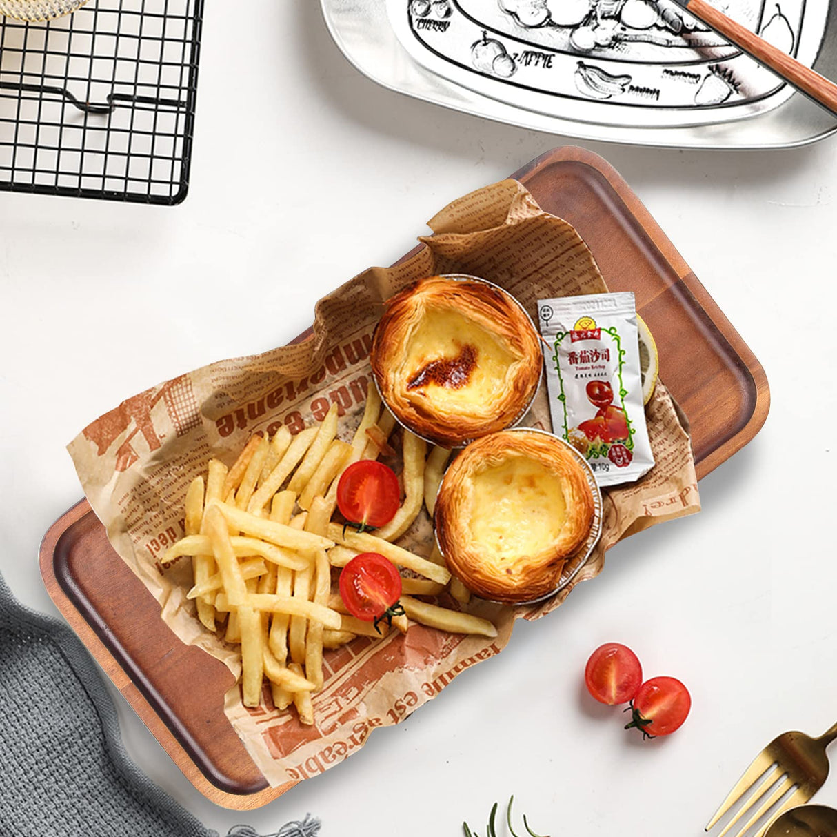 Acacia Wood Platters Small 12"x6" Long Charcuterie Board Rectangle Decorative Tray Wooden Serving Platter for Food Appetizer Cake Plates Kitchen Dish Cheese Boards Rectangular Snack Dessert Trays Ayiaren