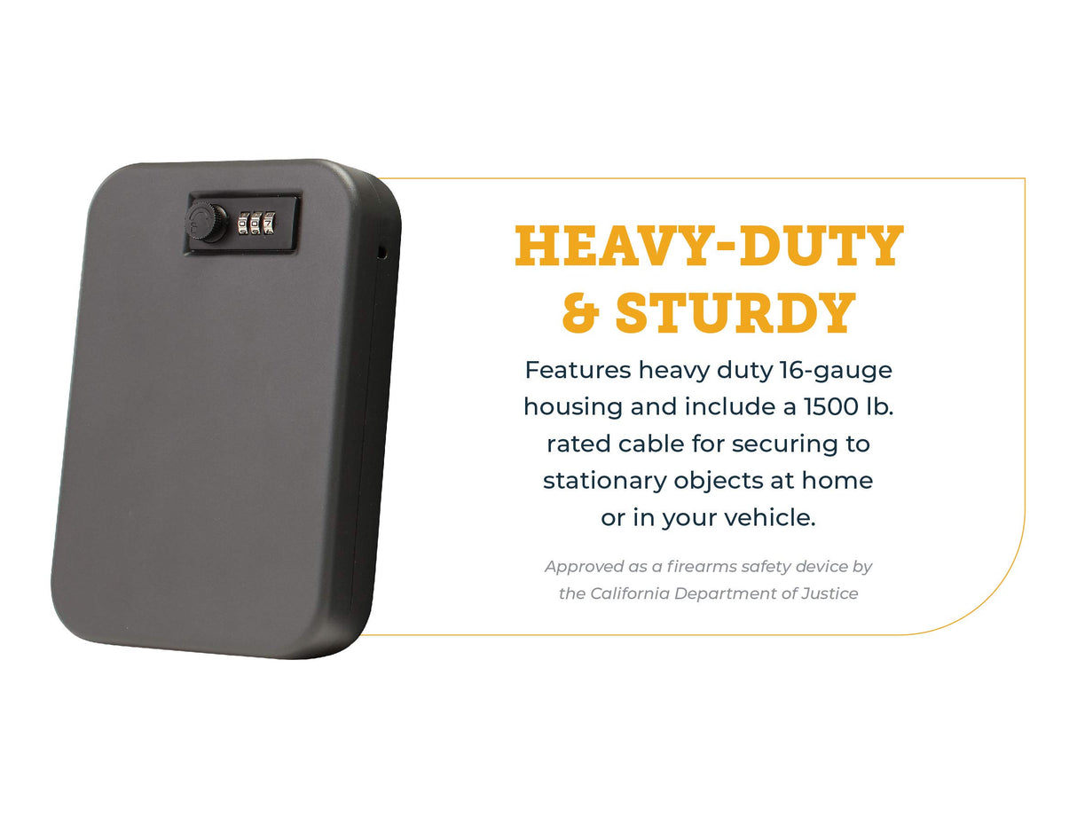 SnapSafe Portable Combination Lock Box for Guns and Valuables - Includes Lock Box (with 3-Digit Combination Lock) and Patented Security Cable - An Ideal Car Gun Safe - Large, 9.5 x 6.5 x 1.75 Inches SnapSafe