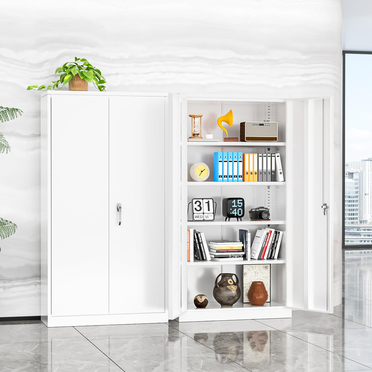 INTERGREAT Metal Storage Cabinets 72” White Garage Steel Storage Cabinet with Doors and Shelves, Metal Tool Cabinet, Steel File Cabinet for Home Office, Basement, Warehouse, Classroom（Anti Tipping） INTERGREAT