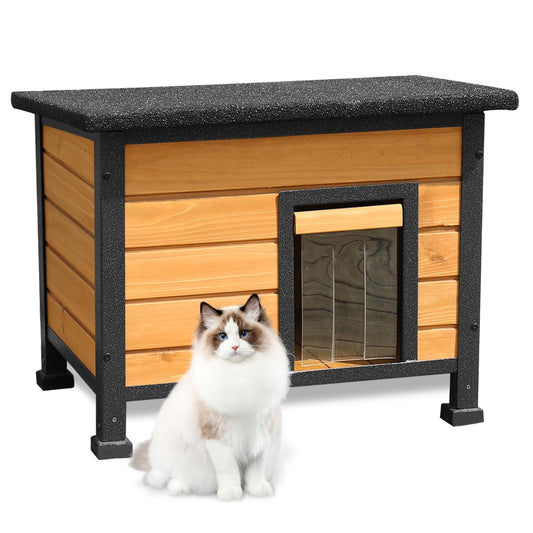 X-ZONE-PET Outdoor Cat House, Wooden Cat Shelter,Rainproof Outside Kitty Condo with Waterproof Roof, Indoor and Outdoor Small Animal Enclosures and Habitats for Cat,Dog,Rabbit