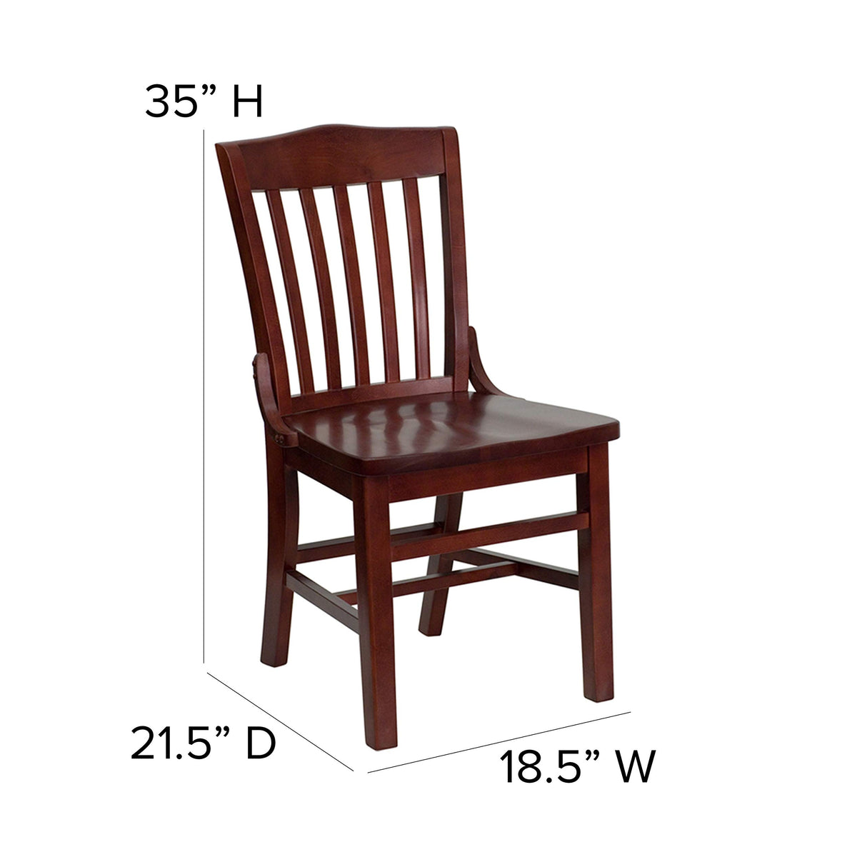 Flash Furniture Hercules Series School House Back Wood Restaurant Chair, Classic Armless Dining Chair for Restaurants/Kitchens, Mahogany Wood Finish Flash Furniture