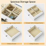 Giantex Jewelry Cabinet Armoire Chest with 4 Drawers, Flip Top Mirror, Top Storage Compartments, 2 Side Doors with 8 Necklace Hooks, 2 Shelves, White Standing Jewelry Organizer Box for Girls Gift Giantex