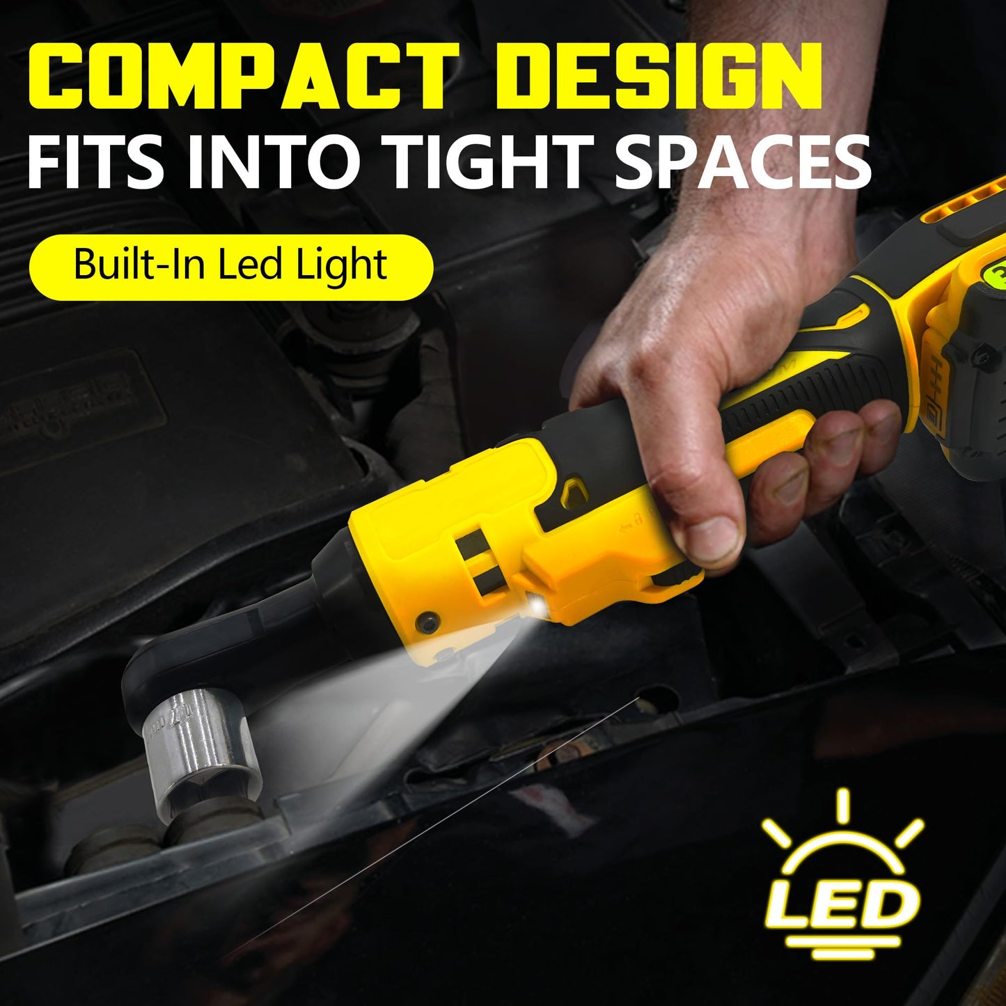 3/8" Cordless Ratchet Wrench Compatible with DEWALT 20V Battery, Electric Power Ratchet, Variable Speed Trigger, 45 Ft-lbs 400 RPM Wrench Tool, 7 Sockets, 1/4" Adapter & 3" Extension Bar (Too - WoodArtSupply