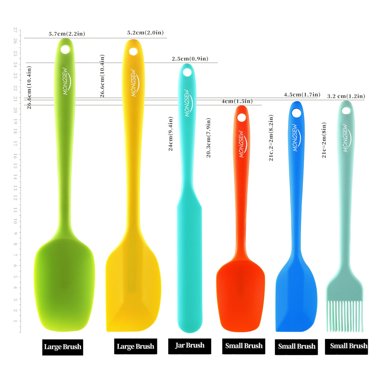 6PCS Silicone Spatulas, MONGSEW Food Grade Heat Resistant Rubber Spatula Set, Kitchen Spatulas for Baking, Cooking and Mixing, BPA-Free, Dishwasher Safe (Set of 6, Multi Colors) MONGSEW