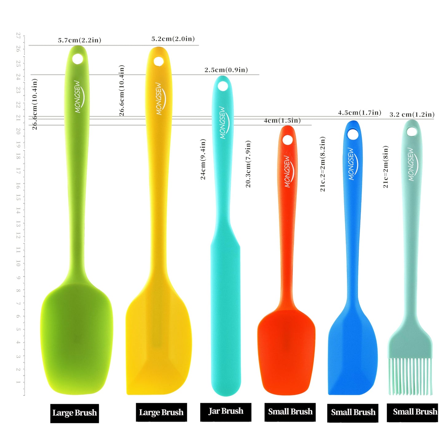 6PCS Silicone Spatulas, MONGSEW Food Grade Heat Resistant Rubber Spatula Set, Kitchen Spatulas for Baking, Cooking and Mixing, BPA-Free, Dishwasher Safe (Set of 6, Multi Colors)