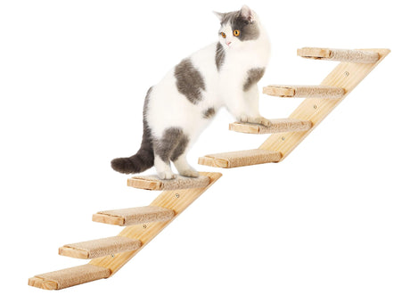 PELUOMOZ Cat Climbing Shelves Wall Mounted 2PCS Four Steps Reversible Left & Right Direction, Cat Shelf Stairway for Wall with Jute Scratching Ladder Shelves Pet Furniture for Perch Sleeping PELUOMOZ