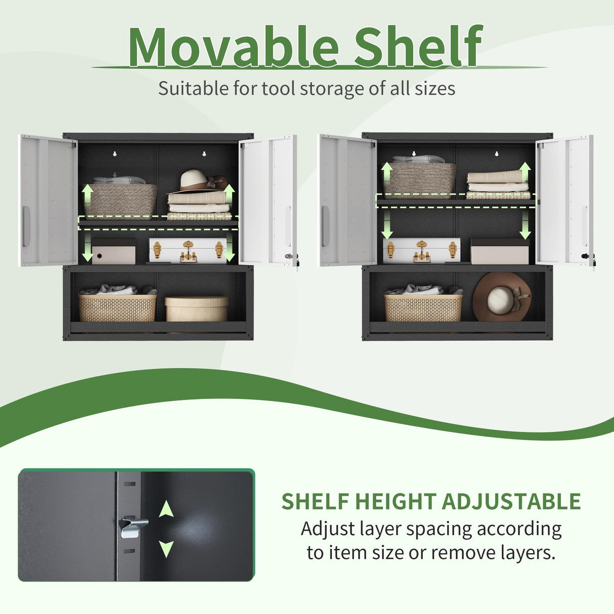 OPTYMIRA Metal Garage Cabinets and Storage System, 9-Pcs Workshop Tool Cabinet Set in Gray, Included 3 Pcs Wall Cabinets 6 Pcs Garage Tool Cabinets with Wheels,Assembly Required OPTYMIRA