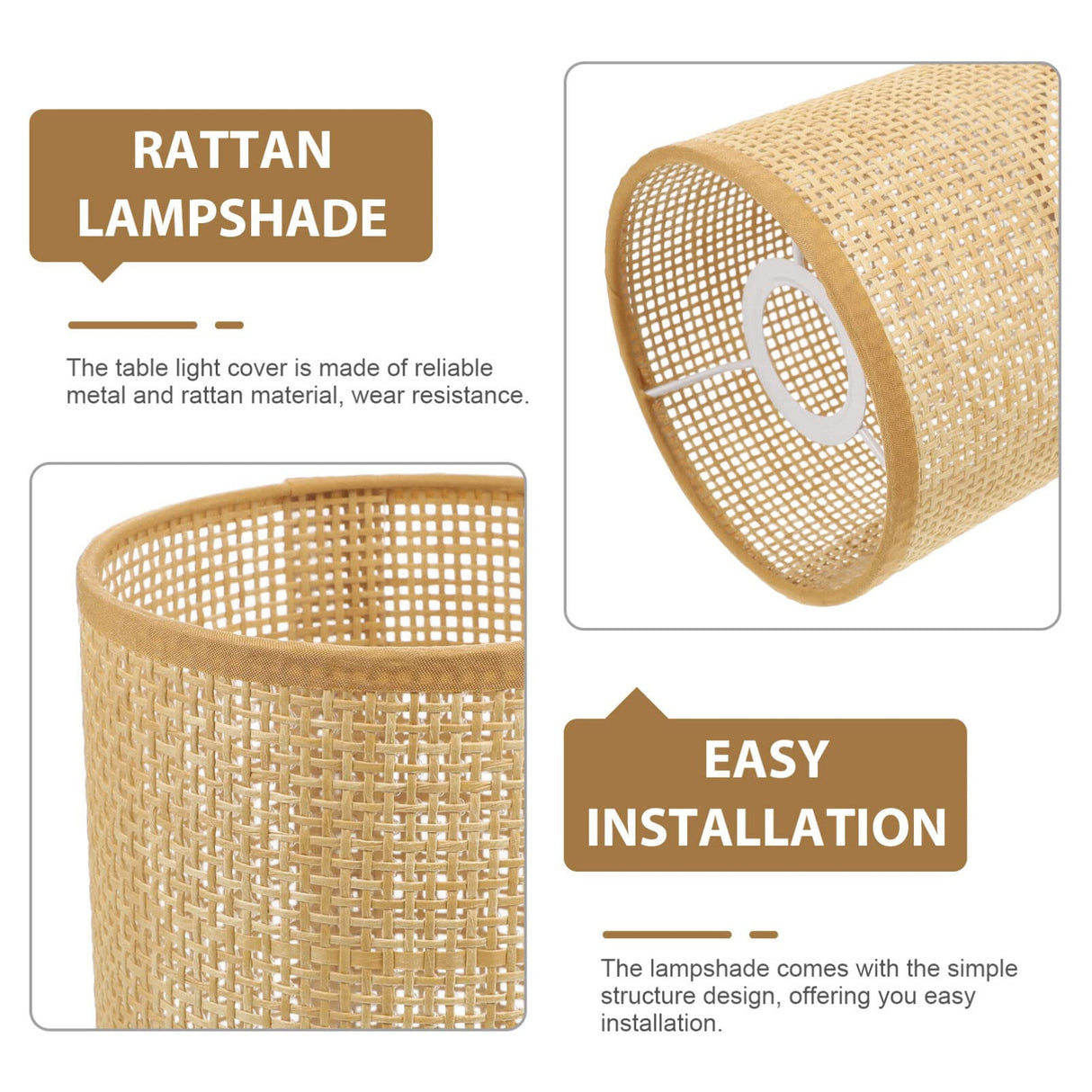 DOITOOL 2Pcs Rattan Drum Lamp Shade Replacement E27/E14 Chandelier Lampshade Natural Woven Cylinder Light Cover Table Lamp Cover for Chandeliers Floor Table Lamps DOITOOL