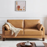 Atopston 66'' Faux Leather Couch, Small Sofa with Thick Cushion and Wooden Legs, for Compact Apartment loft and Office, Tan Atopston