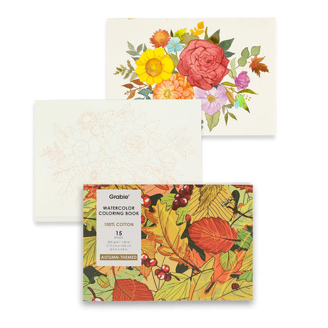 Grabie Watercolor Coloring Book, Watercolor Book, 15 Sheets of Enchanting Creations, A5 (8.3 x 5.8), Glue Bound, Watercolor Books for Adults: Ignite Your Artistic Expression on 100% Cotton Paper Grabie
