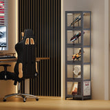 MoNiBloom 68" Tall Slim Narrow Clear Display Cabinet with Acrylic Door Curio Cabinet Display Case Corner Shelves Collection Display Case, Gray MoNiBloom