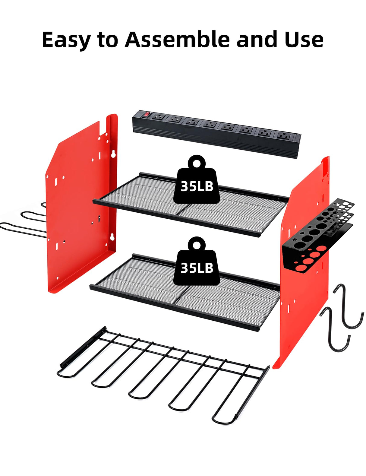 Power Tool Organizer wtih Charging Station，3 Layers Storage Rack with Screwdriver Rack 6 Drill Holders 8 Outlets Max Load 110lbs，for Workshop Garage Organizers and Storage Tool Battery Holder (Red) YOUNITA
