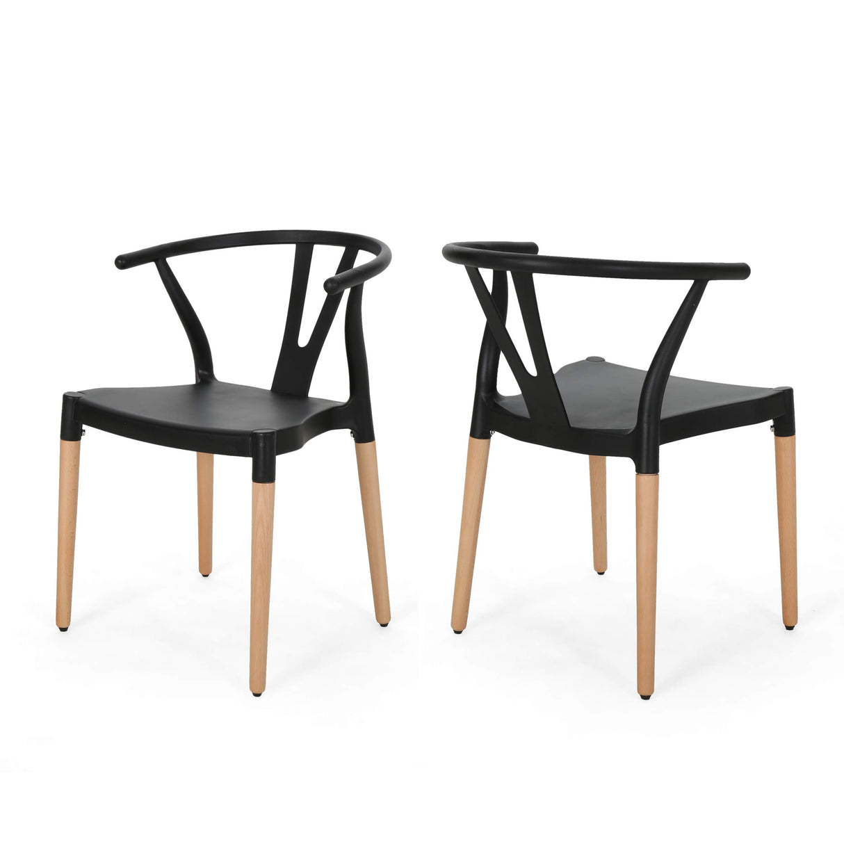 Christopher Knight Home Victoria Modern Dining Chair with Beech Wood Legs (Set of 2), Black and Natural Finish Christopher Knight Home