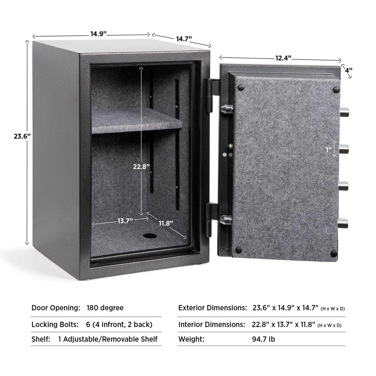 ISLANDSAFE 1200°F Fireproof and Waterproof Digital Safe Box, Digital Fire Proof Safe with 3 Spoke Detachable Handle, Personal Safe for Home Office Money Gun (2.88Cubic Feet Black) ISLANDSAFE