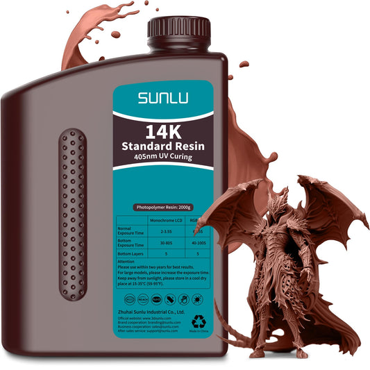 SUNLU 14K High Precision 3D Printer Resin 2KG, Standard 3D Printing Resin for Detail Printing Miniatures, Fast Curing 405nm UV Photopolymer Resin, Smooth Matte Surface, 2000G Mahogany