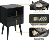 i-VTIES Nightstand with Charging Station,Mid Century Bedside Tables Set of 2, End Table Side Table with Drawer,for Bedroom, Living Room(Black) i-VTIES