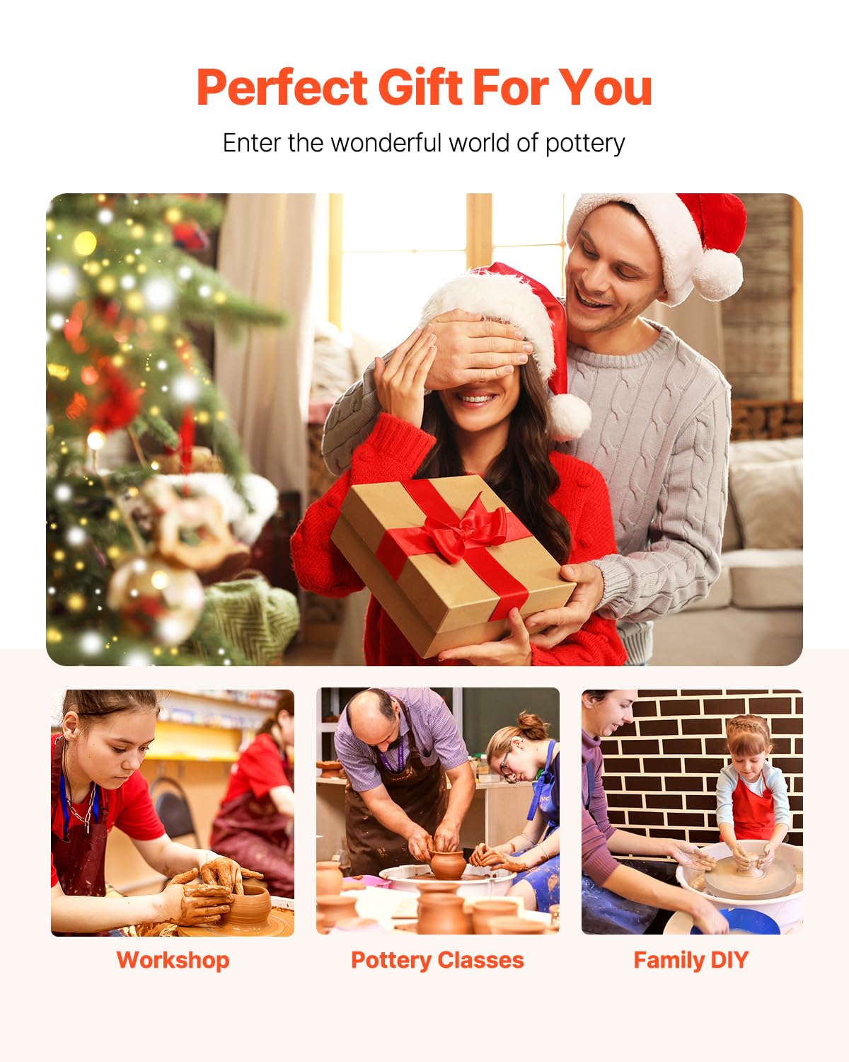 VEVOR 14in/35cm Pottery Wheel for Adults, 0-6in Lift-Table 450W Professional Pottery Kit with Foot Pedal Detachable Basin DIY Art Clay Potter's Wheel for Kids Adults Beginners at Home Pottery, White VEVOR