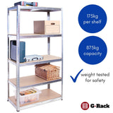 Garage Shelving Units: 71 x 35 x 18 inches | Heavy Duty Racking Shelves for Storage-1 Bay, Galvanised Steel 5 Tier (400 lbs Per Shelf), 2000 lbs Capacity | For Workshop, Shed, Office | 5 Year Warranty G-Rack