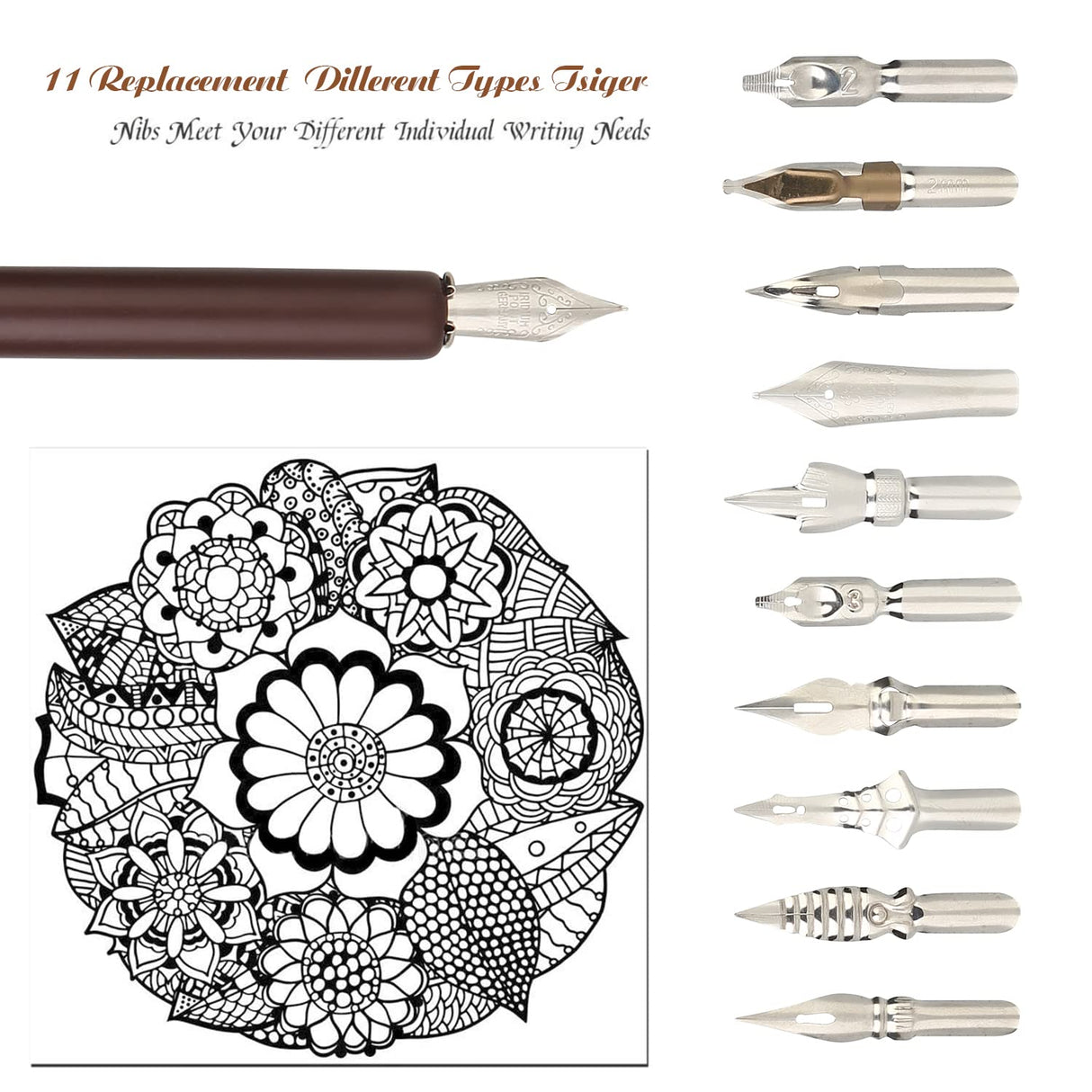 hhhouu Calligraphy Set for Beginners Quill Pen and Ink Set Fancy Pens with Black Ink and 11 Nibs for Lettering,Drawing, Journaling, Signing, Invitation HO-Q-301 hhhouu