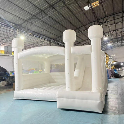 Inflatable White Wedding Bounce House with Blower,Commercial PVC Bouncy Castle Jumping Bed for Wedding, Birthdays, Parties 15ft x 15ft x 10ft