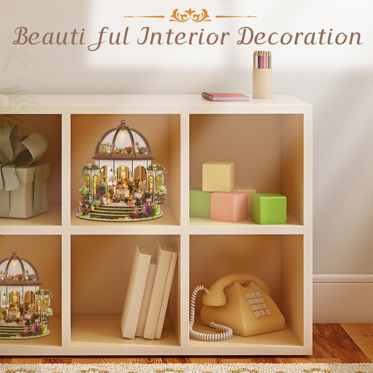 Taimimy DIY Miniature House Kit, Miniature Building Kits, Wooden Greenhouse Miniature Kit with Furniture & LED, Creative Dollhouse Kit for Adults, Hobby Craft Home Decor Birthday Gifts Taimimy