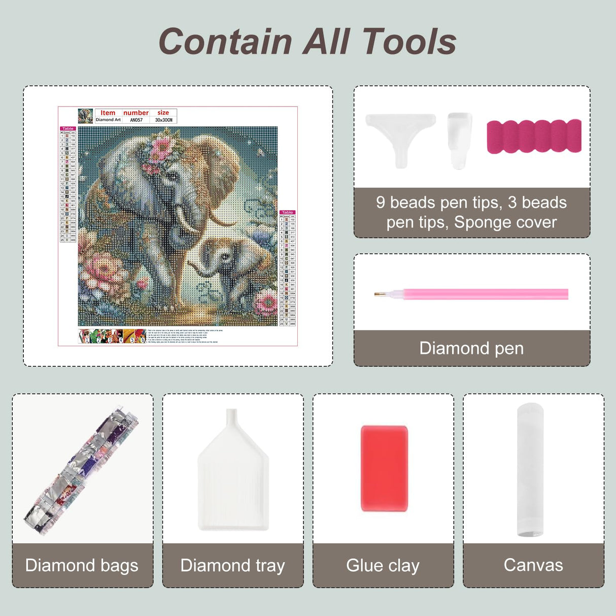 Anuver Elephant Diamond Painting Kits for Adults, 5D DIY Diamond Art Kits for Beginners, Full Drill Diamond Painting Kits for Home Wall Decor, 12x12 Inch Anuver