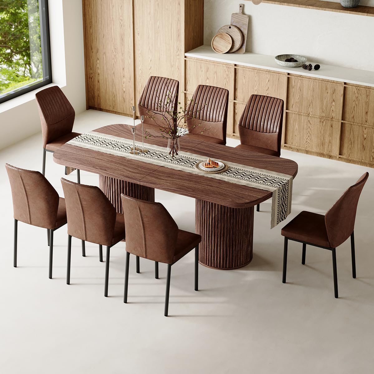 Rejeke 79" Dining Table Set for 8,Large Rectangular Kitchen Table Set for 8 with Cushioned Chairs,Modern Mid-Century Wood Dining Room Table Set,Ideal for Dining & Gatherings (Walnut) Rejeke