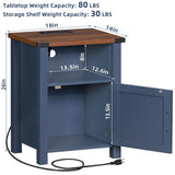 Joaxswe Night Stand Set of 2, 18 Inch Farmhouse Nightstand with with Charging Station and USB Port, Rustic Couch End Table with Magnetic Door, Wood Bed Side Tables for Bedroom, Home, Navy Blue Joaxswe