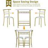 VECELO White & Gold 3-Piece Dining Table Set with Wine Rack for Small Spaces VECELO