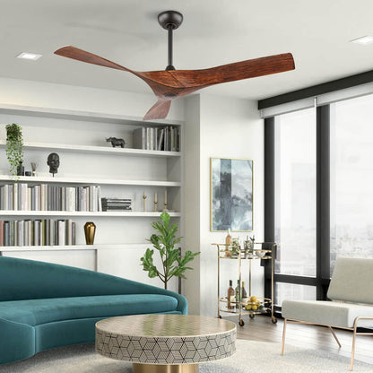 WINGBO 52" DC Ceiling Fan without Lights, Walnut Bronze Ceiling Fan with Remote, 3 Curved ABS Blades, Noiseless Reversible DC Motor, Modern Ceiling Fan for Kitchen Bedroom Living Room, ETL Listed