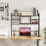 Snughome Desk Shelf, 38.6" Desktop Bookshelf, Desk Hutch Dorm, Countertop Storage Hutch with 5 Shelves for Computer Desk, Multipurpose Wood Desktop Display Organizer Rack for Home Office Dorm Snughome