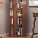 SUZEPER 360° Rotating Bamboo Bookshelf Tower – 5 Tier Floor Standing Storage Rack in Tan SUZEPER