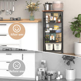 Hastatii Kitchen Storage Cart, 5-Tier Utility Organizer with Baskets and Wood Top, Rolling Snack Cart with Wheels, Metal Black Hastatii