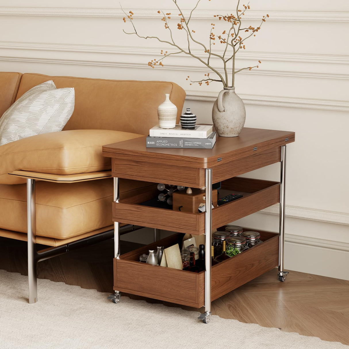 Flip Top 2-in-1 Multi-Function Coffee Table on Wheels, Extendable Center Table with Storage and Hidden Compartment, Convertible End Table Side Table Small Dining Table for Apartment Small Spaces CycleCrew