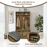 Betoko 71 Inch Entryway Bench with Sliding Barn Door, Farmhouse Hall Tree with Coat Rack and Storage Bench, Wood Coat Tree with Cushioned Stool and Hooks for Hallway, Living Room, Mudroom (Oak) Betoko