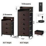 REAHOME 5 Drawer Dresser for Bedroom with Charging Station and LED Lights, Brown Chest of Drawers with Shelves, Tall Night Stand with Sturdy Steel Frame & Wood Top for Bedroom - Brown REAHOME