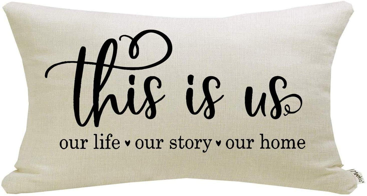 Meekio Farmhouse Pillow Covers with This is Us Quote 12" x 20" Farmhouse Rustic Décor Lumbar Pillow Covers with Saying Housewarming Gifts Family Room Décor Meekio