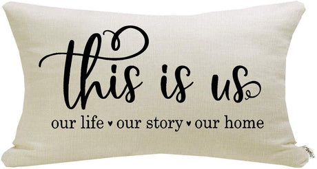 Meekio Farmhouse Pillow Covers with This is Us Quote 12" x 20" Farmhouse Rustic Décor Lumbar Pillow Covers with Saying Housewarming Gifts Family Room Décor Meekio
