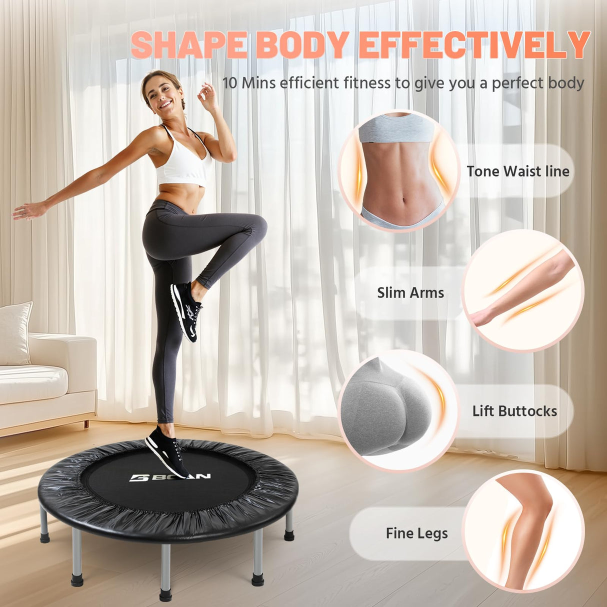 BCAN 36 Mini Trampoline Rebounder Trampoline for Adults Max Load 170lbs Small Trampoline Exercise Trampoline Fitness Trampoline Indoor/Garden Workout BCAN