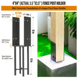 Wocepu 1 Pack Heavy Duty Stainless Steels U-Shape 4"x4"(Actual 3.5"x3.5") Wet Concrete Fence Post Holder, Psot Base, for Fence, Deck Railing, Pergola Wood Post Bracket Anchor (Dark Grey) WOCEPU