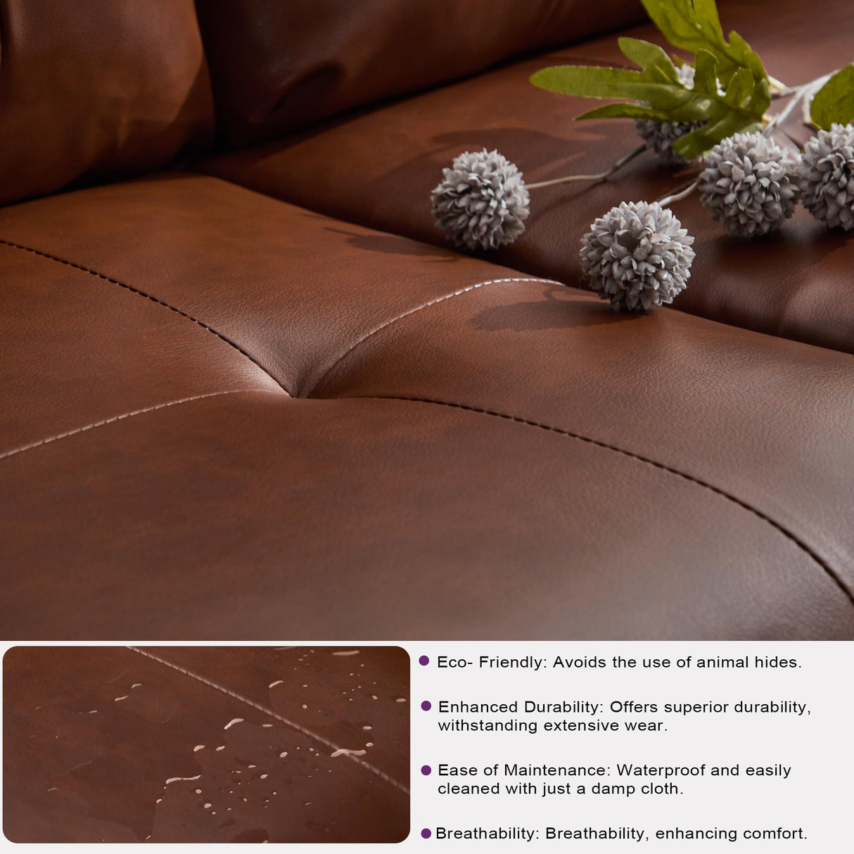 TYBOATLE Sofa Couch 61" Small Loveseat Couches for Living Room Leather Couch Mid Century Modern Tufted Mini Sofa Comfy Office 2 Seat Settee Love Seat Loveseat for Small Spaces Bedroom (3, Brown) TYBOATLE