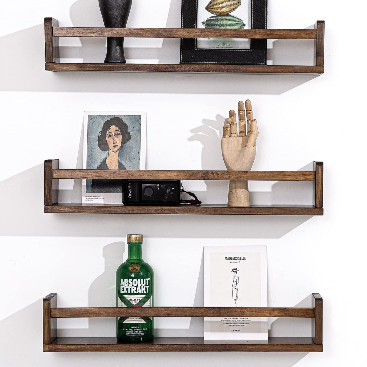 AZSKY Nursery Book Shelves 24 in Set of 3 Walnut Floating Bookshelf for Kids Room Wall Mounted Floating Shelves Solid Nursery Bookshelf Perfect Decor for Kitchen Bedroom Living Room AZSKY