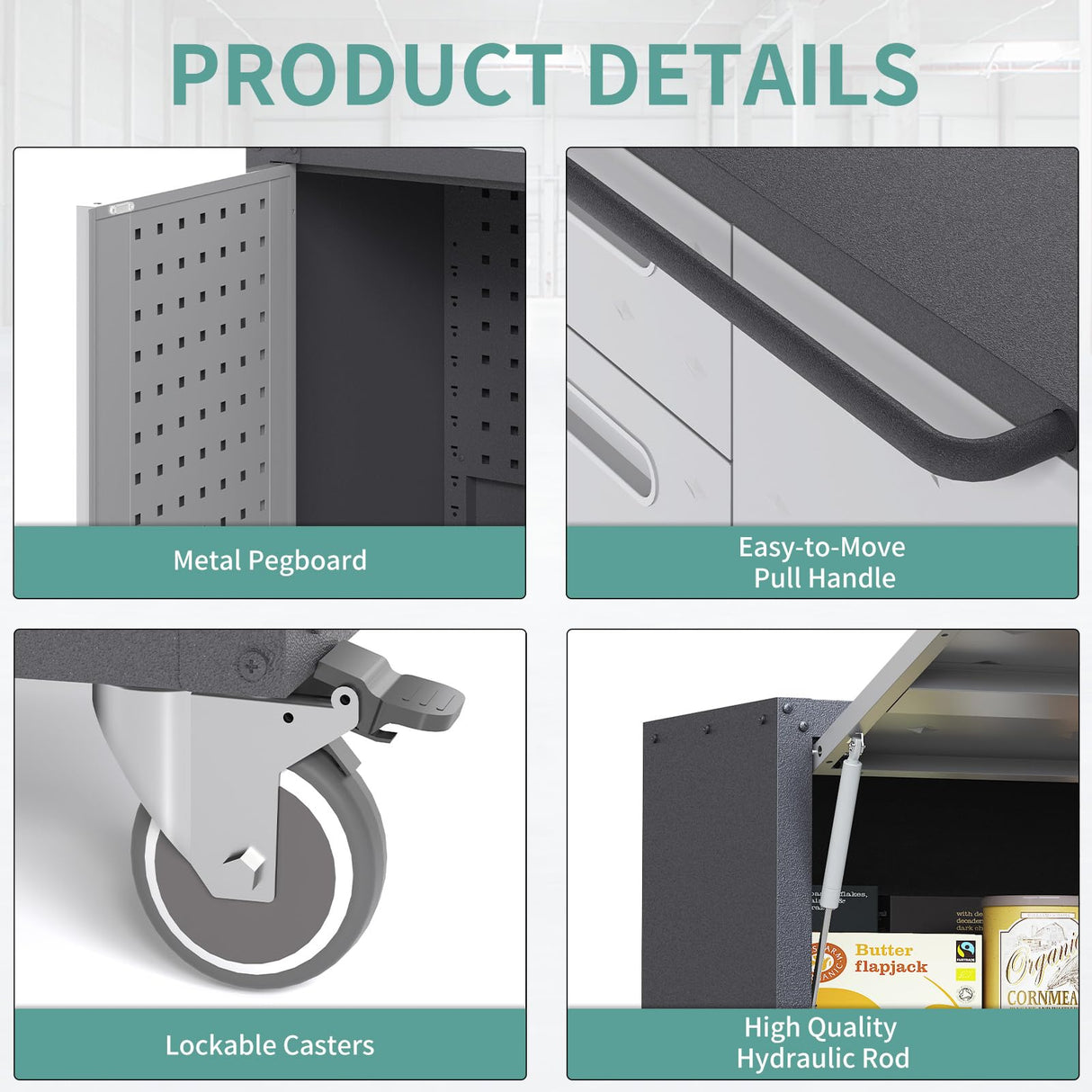 AQY Metal Garage Storage Cabinets System,5 Piece Workshop Steel Cabinet Set Included Lockable Garage Storage Cabinet with Drawers Shelves Rolling Chest and Wheels,Assembly Required AQY